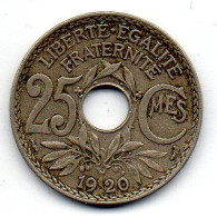 FRANCE, 25 Centimes, Copper-Nickel, Year 1920, KM # 867a - 25 Centimes