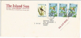 British Virgin Island BVI Birds Issue USCy 1985 C5x3+c20 + Audubon C5 On Open AirmailCV Tortola 5mar1986 X Italy - British Virgin Islands