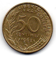 FRANCE, 50 Centimes, Aluminum-Bronze, Year 1962, KM # 939.1 - 50 Centimes