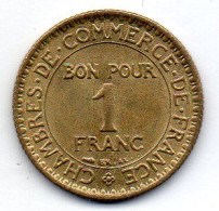 FRANCE, 1 Franc, Aluminum-Bronze, Year 1922, KM # 876 - 1 Franc