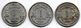 FRANCE, Set Of Three Coins 1 Franc, Aluminum, Year 1957, 1947-B, 1945-C, KM # 885a.1, 885a.2, 885a.3 - 1 Franc