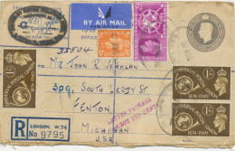 GB 1952, GVI 8½d Registered Envelope Postal Stationery Uprated With ½d, UPU 6d And 1sh (3x) With Registered Label - Postwaardestukken