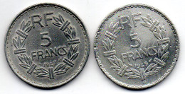 FRANCE, Set Of Two Coins 5 Francs, Aluminum, Year 1947, 1949-B, KM # 888b.1, 888b.2 - 5 Francs