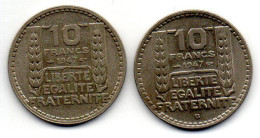 FRANCE, Set Of Two Coins 10 Francs, Copper-Nickel, Year 1947, 1947-B, KM # 908.1, 908.2 - 10 Francs