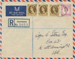 GB 1957 QEII Wilding 6d And 1sh (3x) With CDS „HARPENDEN.HERTS. / 2“ And Registered Oval „HARPENDEN HERTS.“ To USA - Postwaardestukken