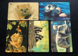 Singapore Telecom Singtel GPT Phonecard, Mammals II Koala, Set Of 5 Used Cards Including One $50 Card - Singapur