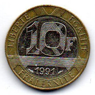 FRANCE, 10 Francs, Bimetallic, Year 1991, KM # 964.1 - 10 Francs