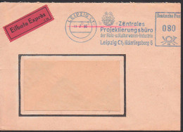 Leipzig AFS In Blau Zentrales Projektierungsbüro, Eilboten-Bf 11.7.56, Dienstpostsendung - Frankeermachines (EMA)