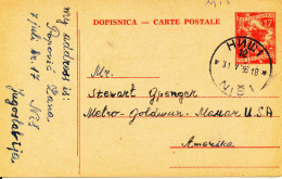 Yugoslavia Carte Postale Postal Stationery Sent To USA 31-5-1956 - Brieven En Documenten