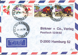 Brazil Air Mail Cover Sent To Germany 29-1-1991 Topic Stamps LOCOMOTIVE - Airmail