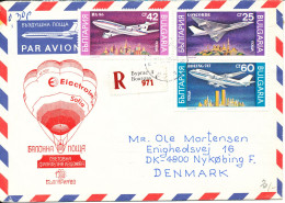 Bulgaria Registered Air Mail Cover Sent To Denmark Topic Stamps Aeroplanes And Balloon Cachet - Luftpost