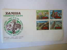 ZAMBIA  2  FDC COVER  1972 CONSERVATION YEAR  BEES  BUTTERFLIES   TRACTER 2 SCAN - Zambie (1965-...)