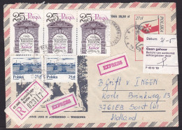 Poland: Registered Express Stationery Cover To Netherlands, 1983, 5 Extra Stamps, Label Not At Home (roughly Opened) - Brieven En Documenten