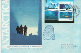 AUSTRALIA-RUSSIA : Joint Scientific Co-operation Issue, Miniature Sheet, Casey Station, Letter Sent To Darwin NT 1990 - Brieven En Documenten