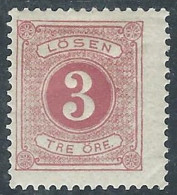 1877-91 SVEZIA SEGNATASSE 3 ORE D. 13 MH * - RB8 - Taxe