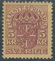 1910-14 SVEZIA FRANCOBOLLI DI SERVIZIO 5 K MH * - RB8-2 - Officials