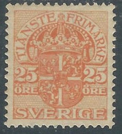 1911-19 SVEZIA FRANCOBOLLI DI SERVIZIO 25 ORE MH * - RB8-3 - Dienstzegels