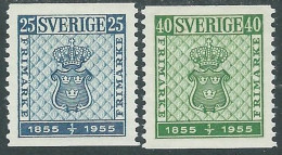 1955 SVEZIA CENTENARIO PRIMO FRANCOBOLLO 2 VALORI MH * - RB8-10 - Ungebraucht