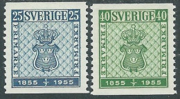 1955 SVEZIA CENTENARIO PRIMO FRANCOBOLLO 2 VALORI MH * - RB8-10 - Unused Stamps