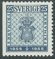 1955 SVEZIA CENTENARIO PRIMO FRANCOBOLLO 25 ORE D. 3 LATI MH * - RB8-10 - Unused Stamps