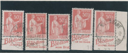 BANDE PUB -N°283  PAIX TYPE III -50c ROUGE -Obl - PUB -BLEDINE -(Maury 223) -5 EXEMPLAIRES DIFFÉRENTS - Usados