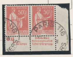 BANDE PUB -N°283  PAIX TYPE II- PAIRE 50c ROUGE -Obl - PUB -D.U.  -(Maury 207) - - Used Stamps