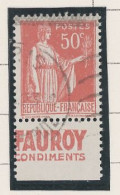 BANDE PUB -N°283  PAIX TYPE II-  50c ROUGE -Obl - PUB -FAUROY  -(Maury 208a) - - Oblitérés