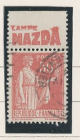 BANDE PUB -N°283  PAIX TYPE II-  50c ROUGE -Obl - PUB -MAZDA -(Maury 214) - - Used Stamps