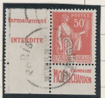 BANDE PUB -N°283  PAIX TYPE II-  50c ROUGE -Obl - PUB -MOET -(Maury 215) - - Usados