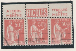 BANDE PUB -N°283  PAIX TYPE II-  50c ROUGE BANDE DE 3  -Obl - PUB -RICQLES  -(Maury 217) - - Usati