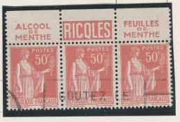 BANDE PUB -N°283  PAIX TYPE II-  50c ROUGE BANDE DE 3  -Obl - PUB -RICQLES  -(Maury 217) - - Used Stamps