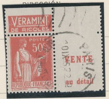 BANDE PUB -N°283  PAIX TYPE II-  50c ROUGE   -Obl - PUB -RICQLES  -(Maury 217) - - Used Stamps