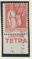 BANDE PUB -N°283  PAIX TYPE II-  50c ROUGE   -Obl - PUB -TETRA   -(Maury 220) - - Used Stamps