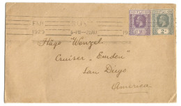 Cover Enveloppe 1929 Suva Fiji Islands Iles Fidji Vers To San Diego America USA Stamp Fine 1 And 2 Penny George V UK - Fidji (...-1970)