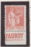BANDE PUB -N°283  PAIX TYPE II-  50c ROUGE   -N**- PUB -FAUROY -(Maury 208a) - - Unused Stamps