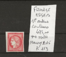 TIMBRES DE FRANCE NEUF** MNH Nr FRANCE ESSAIS 1 F NOIR, AUTRES COULEURS  COTE 475.00 € - Color Proofs 1900-1944