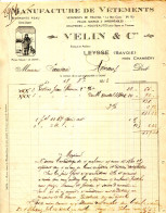 FACTURE.73.SAVOIE.LEYSSE.VETEMENTS PEAU,TRAVAIL.MANUFACTURE DE VETEMENTS.VELIN & Cie. - Textile & Vestimentaire