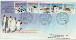 Faune Antarctique. Base Davis 1988 . Bande De 5 Timbres  Yvert 79/83 (Emperor & Adelie Penguin, Etc) - Covers & Documents