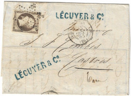 0016. LAC N°16 Oxidé Orange Fcé Sur Gris - Càd Paris Route 11 (SEINE) à Castres (TARN) - Oct. 1855 - 1849-1876: Classic Period