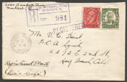 1934 Registered Cover 13c Cartier/Medallion CDS Montreal Station B Quebec PQ To USA - Storia Postale