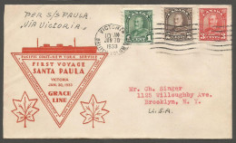 1933 Santa Paula First Voyage Cover 6c Arch Coils Machine Victoria BC To USA - Storia Postale