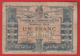 1 Franc Chambre De Commerce De St Dié 1919 - Chambre De Commerce