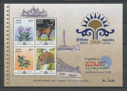 INDE 2000 Bloc N° 8 ** Neuf MNH Luxe Flore Faune Du Manipur Lys Cerf Goyavier Nycticebus Expo Indepex Asiana Bateaux - Blocs-feuillets