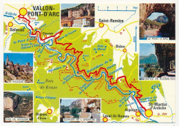 CPM - VALLON-PONT-D'ARC (Ardèche) - Carte Des Gorges De L'Ardèche + Petites Vues - Vallon Pont D'Arc