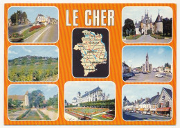 CPM - CHER - Carte Du Département "Le Cher" + Petites Vues - Autres & Non Classés
