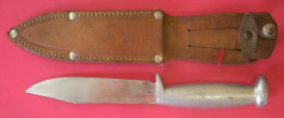 Ancien Couteau Poignard CJF Chantiers De Jeunesse Ou Scout Inox & étui Cuir Sans Fourbisseur Lame 11.5cm TBe - Armes Blanches