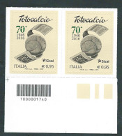 Italia 2016; Lo Sport, 70° Anniversario Del Totocalcio. Coppia Con Codice A Barre - Bar Codes