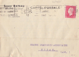 CP-Lettre (Société Rateau) Obl. RBV (13-14 Octobre...Nancy RP Le 28 Sept 45 Sur 1f50 Dulac Rose N° 691 (Tarif Du 1/3/45) - 1944-45 Marianne Of Dulac