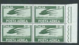 Italia, Italy, Italie, Italien 1962; Rondini In Volo, Swallows In Flight. Quartina Di Bordo. Nuovi. - Zwaluwen