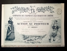 COMPAGNIE DES TRAMWAYS ELECTRIQUES DE L'ARIEGE  - ACTION AU PORTEUR 1908 - Trasporti